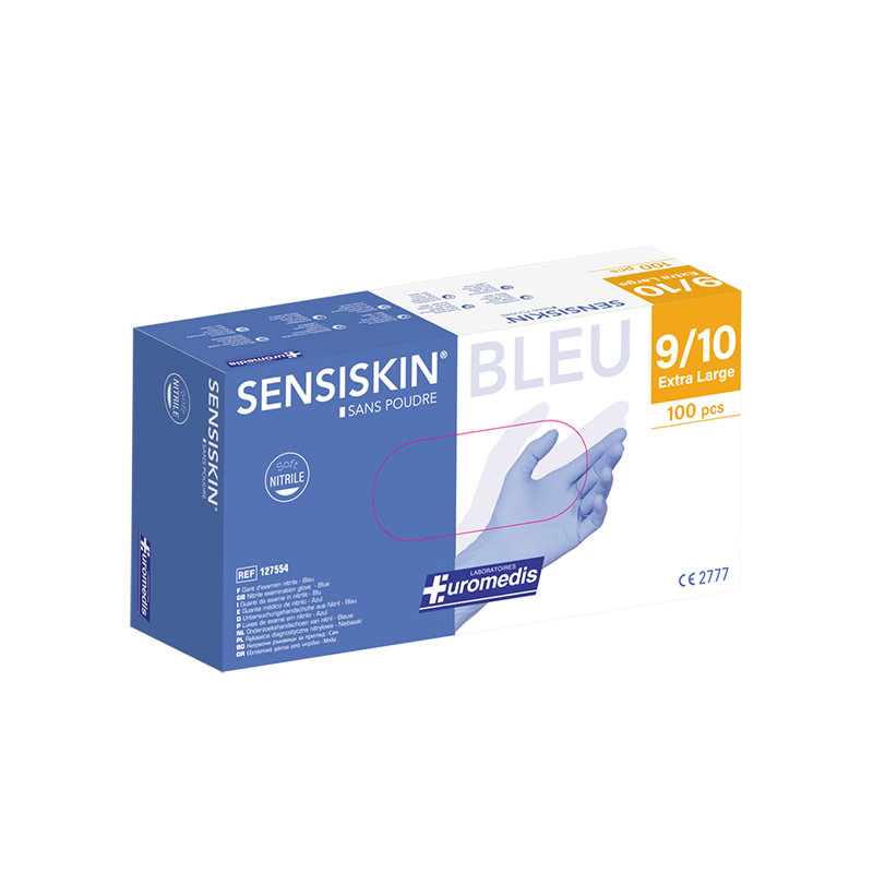 Euromedis – Gants d’examen Sensiskin en nitrile bleu, taille XL (9/10), boîte de 100 Euromedis – Gants d’examen Sensiskin en nitrile bleu, taille XL (9/10), boîte de 100