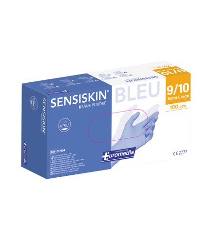 Euromedis – Gants d’examen Sensiskin en nitrile bleu, taille XL (9/10), boîte de 100