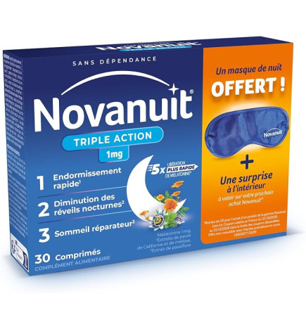 Novanuit – Triple Action, 30 comprimés + 1 masque offert