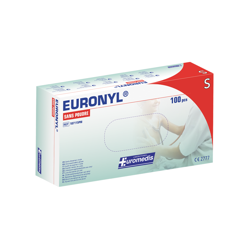Euromedis – Gants d’examen Euronyl en vinyle sans poudre, taille 6/7 Small, boîte de 100 Euromedis – Gants d’examen Euronyl en vinyle sans poudre, taille 6/7 Small, boîte de 100