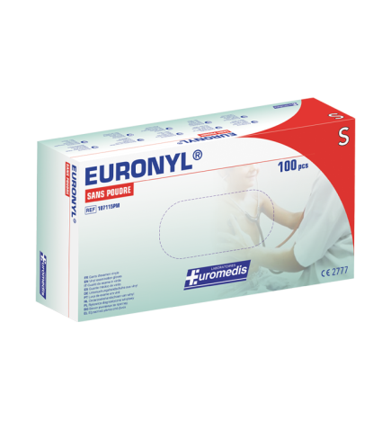 Euromedis –  Gants d’examen Euronyl  en vinyle sans poudre, taille 6/7 Small, boîte de 100
