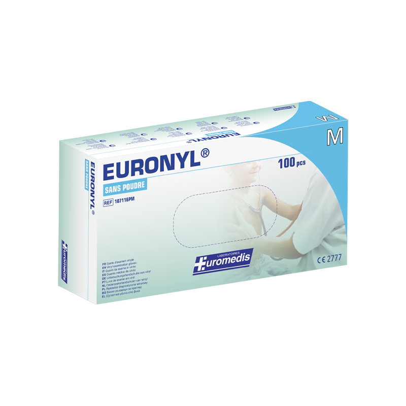 Euromedis – Gants d’examen Euronyl en vinyle sans poudre, taille 7/8 Medium, boîte de 100