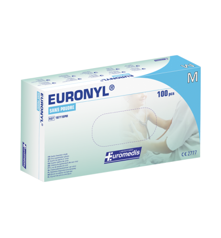 Euromedis –  Gants d’examen Euronyl en vinyle sans poudre, taille 7/8 Medium, boîte de 100