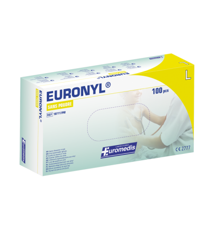 Euronyl – Gants d’examen en vinyle sans poudre, taille 8/9 Large, boîte de 100