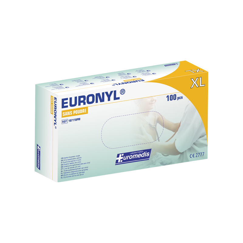 Euromedis – Gants d’examen Euronyl en vinyle sans poudre, taille 9/10 XL, boîte de 100