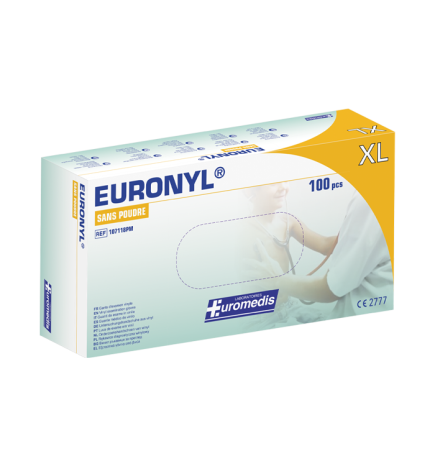 Euromedis – Gants d’examen Euronyl en vinyle sans poudre, taille 9/10 XL, boîte de 100