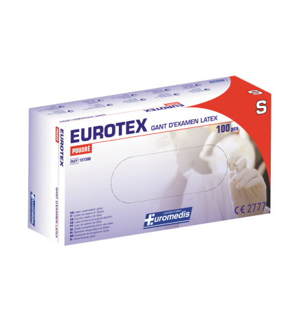 Euromedis – Gants d’examen en latex Eurotex sans poudre, taille 6/7 Small, boîte de 100