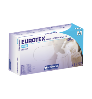 Euromedis – Gants d’examen Eurotex en latex sans poudre, taille 7/8 Medium, boîte de 100