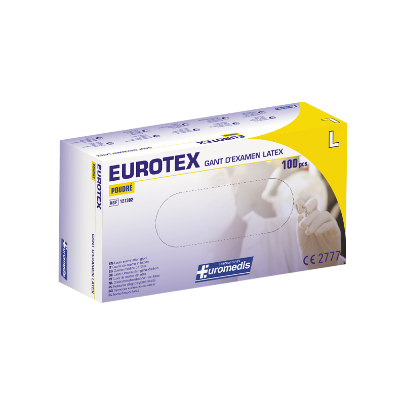 Euromedis – Gants d’examen Eurotex en latex poudrés, taille 8/9 Large, boîte de 100 Euromedis – Gants d’examen Eurotex en latex poudrés, taille 8/9 Large, boîte de 100