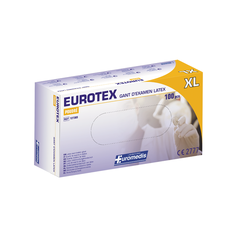 Euromedis – Gants d’examen Eurotex en latex poudrés, taille 9/10 XL, boîte de 100 Euromedis – Gants d’examen Eurotex en latex poudrés, taille 9/10 XL, boîte de 100