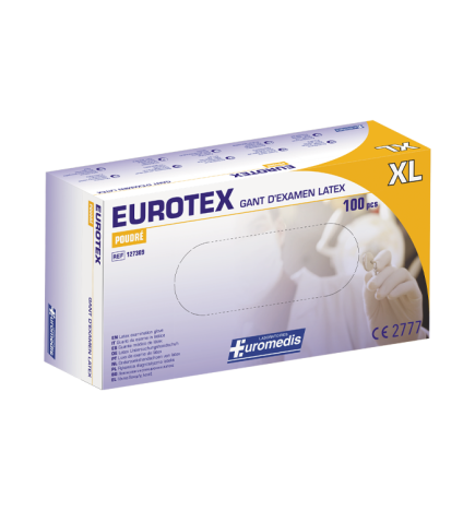 Euromedis – Gants d’examen Eurotex en latex poudrés, taille 9/10 XL, boîte de 100