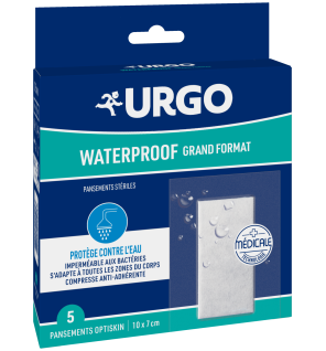 Urgo – Pansements Stériles Grand Format Waterproof, 5 Pansements (10 x 7 cm)