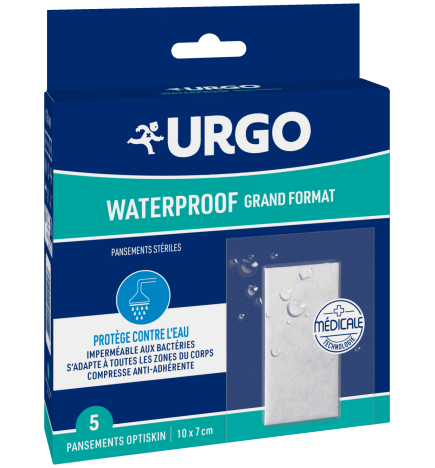 Urgo – Pansements Stériles Grand Format Waterproof, 5 Pansements (10 x 7 cm)