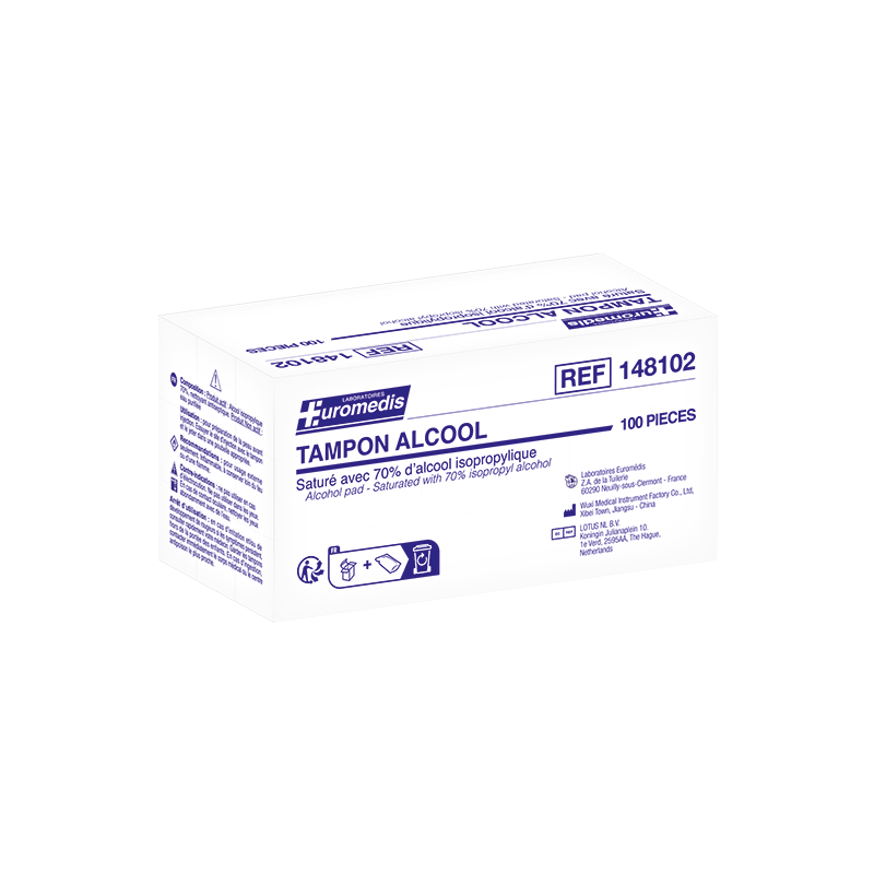 Euromedis – Tampons imprégnés alcool 70°, boîte de 100 (C40) Euromedis – Tampons imprégnés alcool 70°, boîte de 100 (C40)