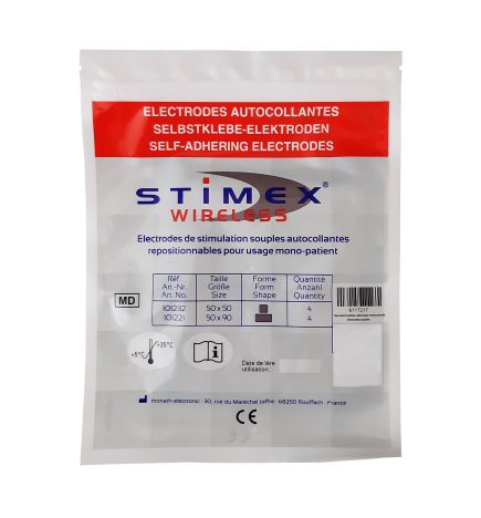 Stimex – Électrodes Wireless carrées autocollantes, 50 × 50 mm, sachet de 4