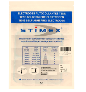Stimex – Électrodes autocollantes carrées TENS, 50 × 50 mm, sachet de 4