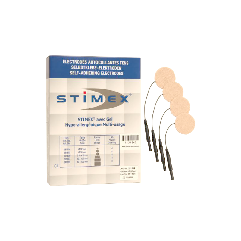 Stimex – Électrodes autocollantes TENS rondes, Ø 32 mm, sachet de 4 Stimex – Électrodes autocollantes TENS rondes, Ø 32 mm, sachet de 4