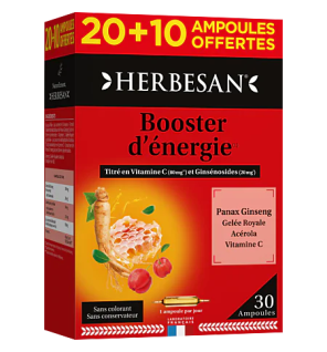 Herbesan – Panax ginseng gelée royale, 20 + 10 ampoules de 15 ml