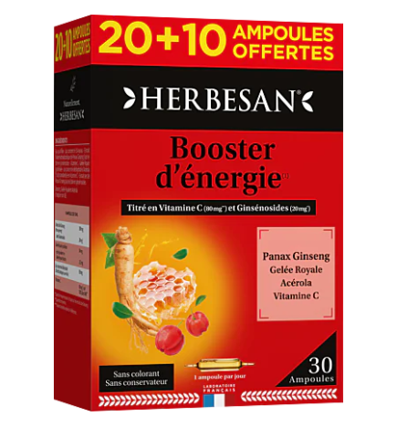 Herbesan – Panax ginseng gelée royale, 20 + 10 ampoules de 15 ml