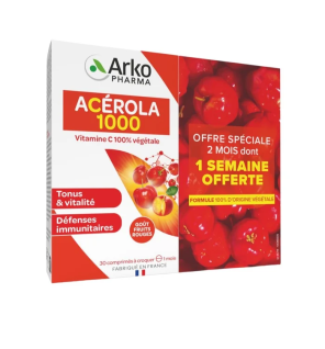Arkopharma – Acérola 1000, lot de 2 x 30 comprimés à croquer