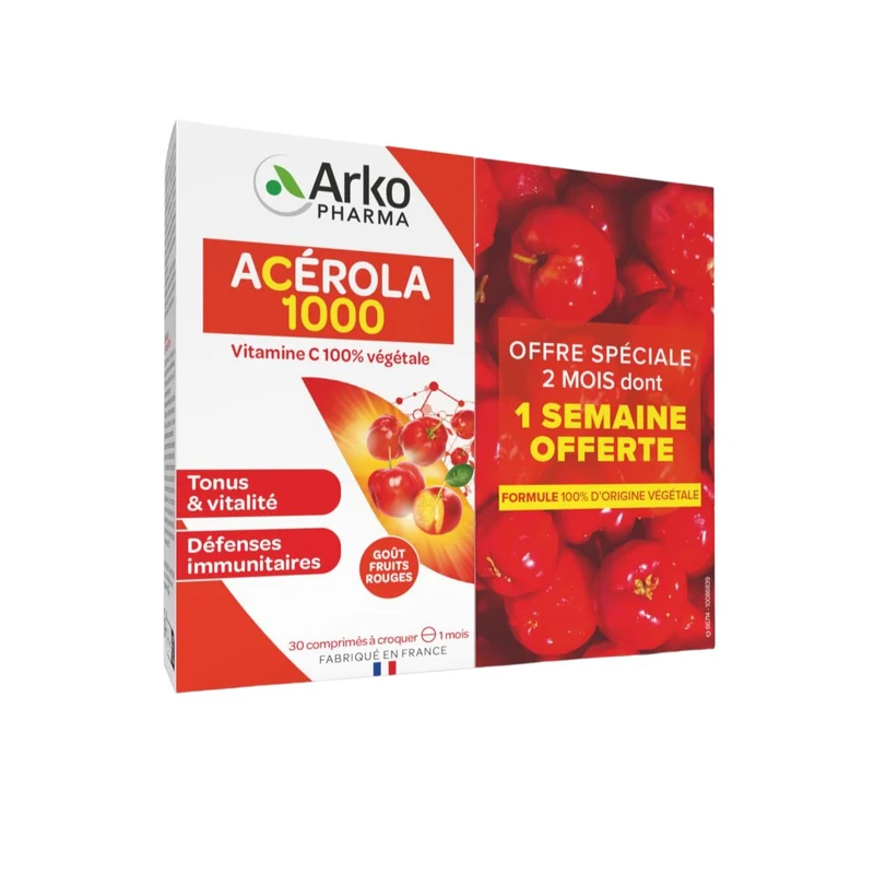 Arkopharma – Acérola 1000, lot de 2 x 30 comprimés à croquer Arkopharma – Acérola 1000, lot de 2 x 30 comprimés à croquer
