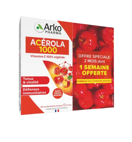 Arkopharma – Acérola 1000, lot de 2 x 30 comprimés à croquer