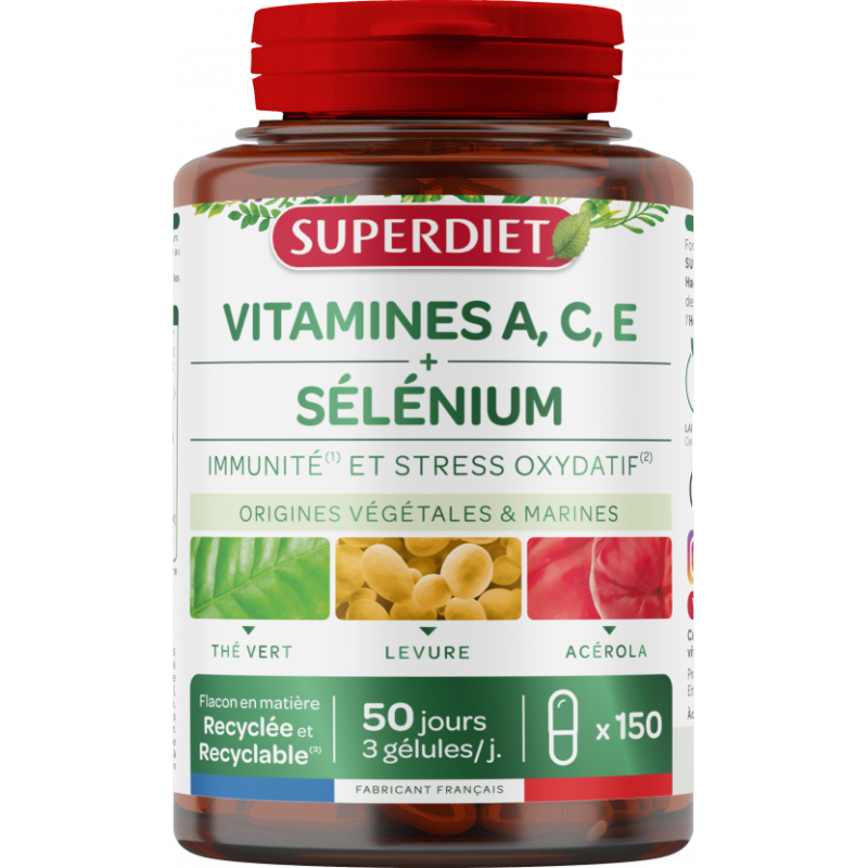 Superdiet – Vitamines A, C, E et Sélénium, 150 gélules Superdiet – Vitamines A, C, E et Sélénium, 150 gélules