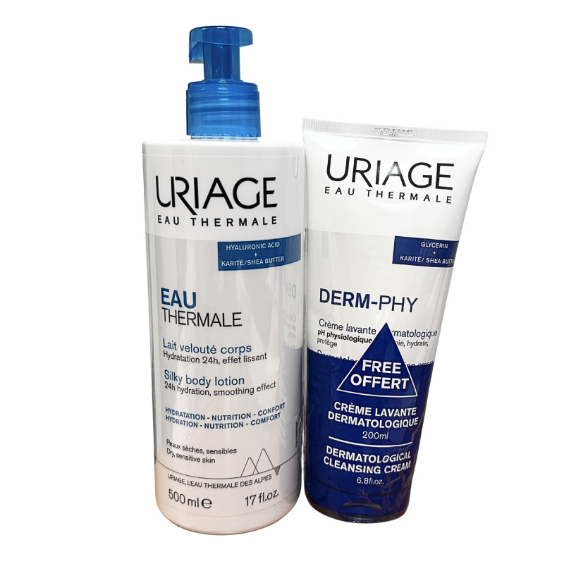 Uriage – Lait Velouté Corps + Derm-Phy Crème Lavante, 500 ml + 200 ml offert