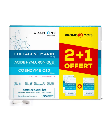 Granions – Complexe Anti-Âge Collagène, Acide Hyaluronique et Coenzyme Q10, 3 x 60 comprimés