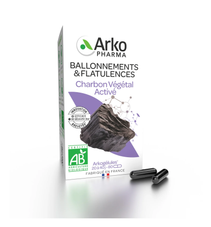 Arkopharma – Arkogélules Bio Charbon Végétal Activé, 80 gélules