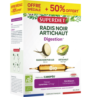 Superdiet – Radis Noir Artichaut Bio Digestion, 20 + 10 ampoules offertes