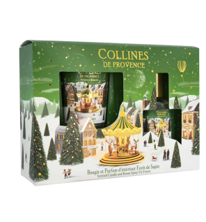 Collines de Provence – Coffret Bougie et Parfum d’Intérieur Forêt de Sapin, 2 produits