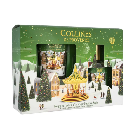 Collines de Provence – Coffret Bougie et Parfum d’Intérieur Forêt de Sapin, 2 produits