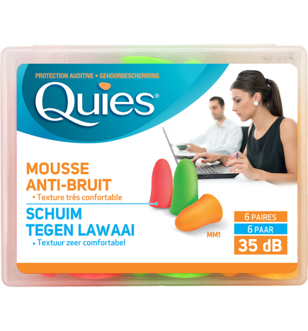 Quies – Protections Auditives Anti-Bruit en Mousse Fluo, 6 paires