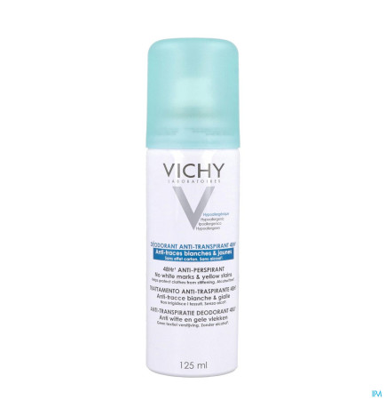 Vichy – Déodorant aérosol anti-transpirant 48 h anti-traces jaunes et blanches sans effet carton, 125 ml