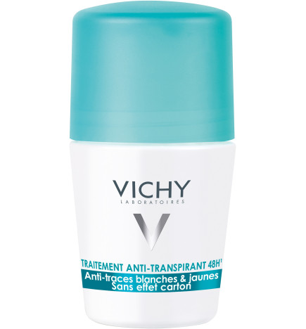 Vichy – Déodorant bille anti-transpirant 48 h anti-traces jaunes et blanches sans effet carton, 50 ml