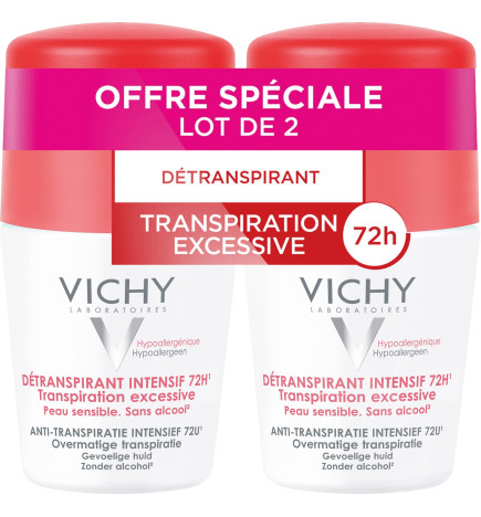 Vichy – Déodorant détranspirant intensif 72 h roll-on, 2 × 50 ml